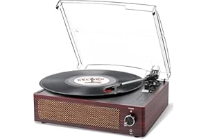 Trynnay Plattenspieler mit Lautsprecher Vinyl Schallplattenspieler Wireless LP Phonograph mit Eingebauten Stereo-Lautsprechern 3-Gang-Riemenantrieb Plattenspieler mit Lautsprechern Deep Cherry