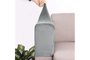 VIKAUL Set of 4 Spandex Armrest Covers Anti-Slip Couch Arm Covers Thick Velvet Armchair Slipcovers Removable Armchair Covers for Sofas Recliner Chairs Office,Light Grey