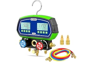 MR CARTOOL L302 Manometre Climatisation Voiture Numérique Manifold Manomètre Réfrigération Jauge avec 3 Flexibles 90 Fluides Frigorigènes pour Climatisation R32 R410A