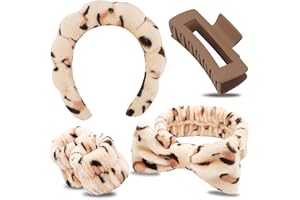 YIZHIXIANGQ 5Pcs Fascia Capelli Donna Trucco, Cerchietto Skincare Spugna, Fasce Capelli Spa, Fascia per Trucco per Il Lavaggio Del Viso, Polsini per Skincare e Pinza Capelli Quadrata (Marrone)