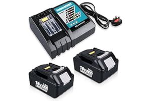 DASNITE 2Packs BL1860B 5.5Ah 18V Battery Li-ion Replacement for Makita 18V Battery + DC18RC 14.4V-18V 3.0Ah Charger Compatible with Makita BL1860B BL1850 BL1860 BL1820 with LED Indicator