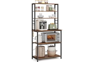 VASAGLE Kitchen Baker's Rack, hög köksenhet med förvaringshyllor, 6 krokar och metallram, industriell mikrovågsugnshylla, 80