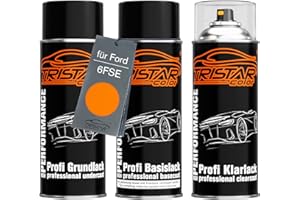 TRISTARcolor Autolack Spraydosen Set für Ford 6FSE Electric Orange Perl/Orange Electric Perl Grundlack Basislack Klarlack Sprühdose 400ml