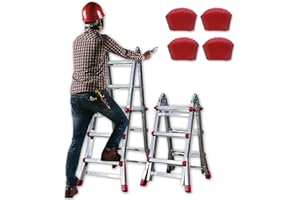 NAWA HOME & WORK Escalera Articulada Telescópica Plegable 3x4 en 2 Tramos Profesional de Aluminio. Escada Articulada Telescópica Dobrável de Alumínio (hasta 10 Peldaños/Até 10 degraus)