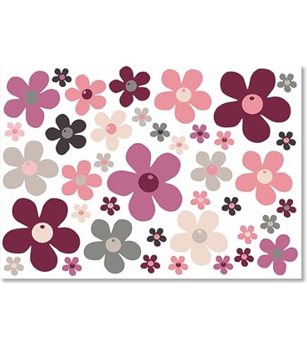 Finest Folia 56 adesivi a forma di fiori in stile hippie, autoadesivi, decorazione floreale per auto, bicicletta, furgone, pareti, mobili, stile retrò anni '70 (multicolor, opaco (R063