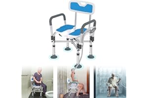 LZQ Sedia da doccia con schienale e braccioli rimovibili, per anziani, regolabile in altezza, antiscivolo, fino a 200 kg