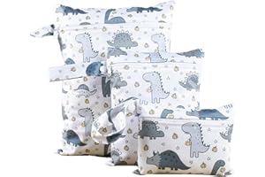 KASESSS 3 Pezzi Motivi di Dinosauri Porta Pannolini e Salviette da Borsa, Wet Bag, Borsa Pannolini, Impermeabile Borse per Pannolini con Zip da Appendere per Viaggio, Passeggino, Spiaggia, Piscina