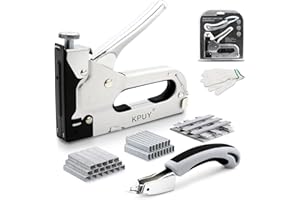 KPUY Upholstery Staple Gun Heavy Duty, 3 in 1 Stapler Gun with 2100 Staples, Remover, Gloves, Manual Brad Nailer Power Adjustment Stapler Gun for Wood, Upholstery, Carpentry, Decoration DIY Staple Gun