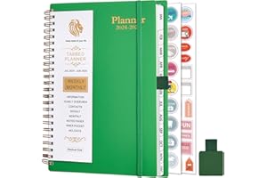 GUMIHO Agenda Semainier 2024 2025 Spirale - A5 (Juillet 2024 - Juin 2025)-Agenda Scolaire Avec boucle de stylo, Autocollants de plan (Vert)