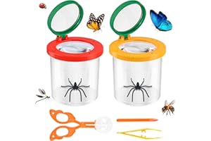 Muyohix 2 Stück Becherlupen für Kinder, Lupenglas für Kinder, Insektenglas Mit Lupe Entdecker Set Enthält 1 Teaser-Stick, 1 Pinzette und 1 Ballklemme für AB 3 4 5 6 Jahren