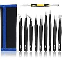 VEGCOO Tweezers Kit, 10 Pieces Precision Anti-Static Tweezers Set, Stainless Steel Tweezers for Electronics, Craft, Jewellery