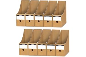 ANSTEEP Magazine File Holder Pack of 10, Cardboard Magazines Holders Document Storage Box Kraft Paper Files and Folders Divider Desktop Organizer for School Dormitory Office Home