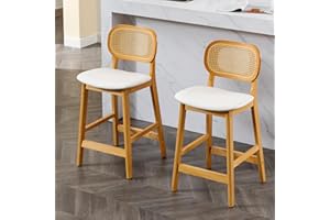 WAHSON OFFICE CHAIRS Wahson Stołki barowe z połowy wieku, zestaw 2 rattanowych krzeseł stołowych na wyspy kuchenne, krzesła barowe z oparciem, wysokie stołki do domowego baru/pubu, białe