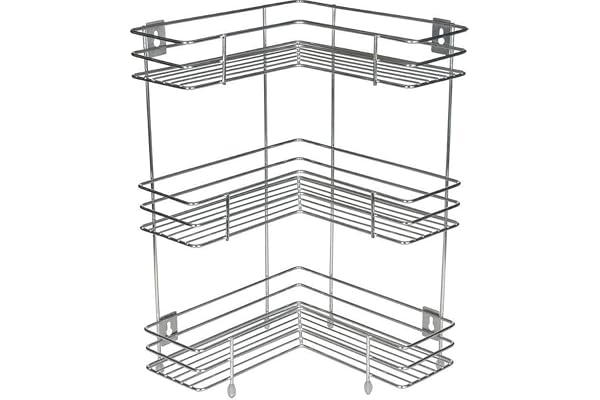 Rasvesh L Corner Shape Stand Triple Layer 3-Tier Stainless Steel Multipurpose Storage Rack/Shelf Rack for Dish Kitchen & Bathroom Polished Steel Finish 3 L Corner