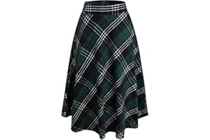 ARTYKEY Damen Lang Rock Elegant Maxi Winterrock Plaid Warm Wollrock Hohe Taille Karierter röcke Herbst Elastische Taille Vintage A Linie Casual Midi Faltenrock