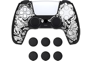 ‎PLAYVITAL PlayVital Silikon Hülle für ps5, Dockable Schutzhülle Hülle Case Griffe Skin mit 6 Joystick-Kappen für ps5 Wireless Controller Passend zur Ladestation(Pure Series,Samurai Prajna-Weiß)
