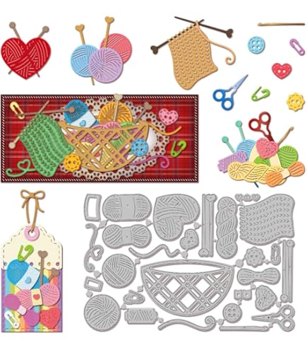 Christmas Chickens Knitting Sweaters Metal Die Cuts - Sunflower & Leaf Designs For Card Making & Scrapbooking