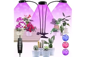 SANSI Lámpara de Plantas 300W, Lampara de Cultivo LED 24W paras Plantas Interior con 3 Cabezales Ajustable 360°, Temporizador 3/9/12H, 10 Brillos, 3 Modos, Grow Light para Plantas Pequeñas