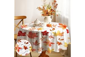 Whimsio Round Tablecloth 150 cm, Outdoor Table Cloth Wipe Clean, Garden Wipeable Tablecloths, Washable Autumn Leaves Table Cover Waterproof for Dinning Kitchen Thanksgiving Harvest Party Picnic
