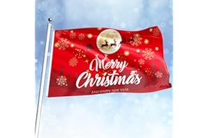 UOQO Merry Christmas Flag 5Ft x 3Ft with Eyelets 100% Polyester Vivid Red Color Christmas Flags for Party Camping Garden Outdoor Decorations