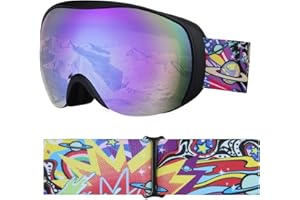 YOOXARMOR Maschera da Sci Bambino,Occhiali da Snowboard con Doppie Lenti per Bambini di età Compresa tra 6 e 14 Anni,OTG Anti 100% UV 400 Anti Nebbia per Ragazzi e Ragazze per Sci,Snowboard Sport Invernali