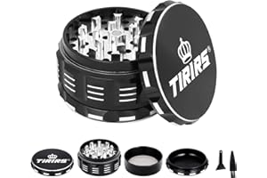 TIRIRS 7,5 cm, 4 Stück, Premium Kräutermühle – Aluminium Gewürzmühle mit Pollenschaber und Reinigungsbürste – Schwarz