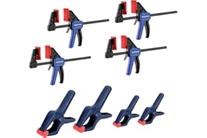 WORKPRO Clamp Set for Woodworking, 4-Pack 115 mm Mini Bar Clamps and 4-Pack Spring Clamps, Light-Duty with Max 23 kg Load Limit, One Handed