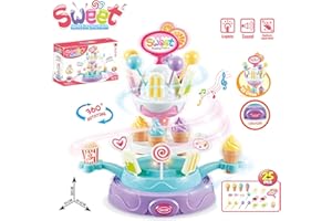 HANMUN Ice Cream Stand Toys for Kids - 25 PCS Ice Cream Set Role Pretend Play Food Toys with Music & Light Colourful Variety Lolly Shop Imaginative Learning Toy Gift for Toddlers Boys Girls Ages 3 Year Old +