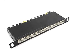 1aTTack.de 367492 Patch Panel CAT6a SLIM 12 Port Black 0.5 U Distribution Panel LSA+ Connection Technology Network Distribution - RJ45 - TIA 568 A/B - Black