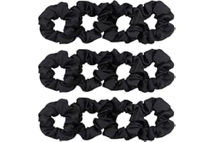 VENUSTE Black Scrunchies for Women, Premium Satin Softer than Silk, Bobbles Elastic Bands Ponytail Holder Hair Accessories, 12 Pack