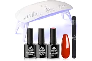 BEETLES GEL POLISH Beetles Rot Nagellack mit UV Mini Nagellampe und Base Gel Top Coat Starter Kit, Rot Nagellack Set mit Lampe Nagelfeile Soak Off LED Lampe mit Nagelfeile DIY Maniküre zu Hause