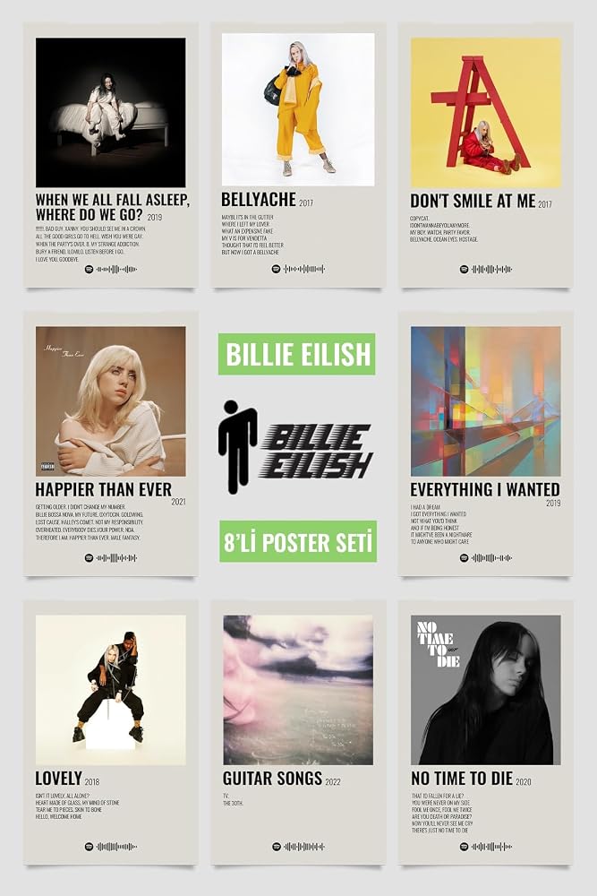 512 STORE Billie Eilish Müzik Albüm Poster Seti, MüzikBillieEilishSeti