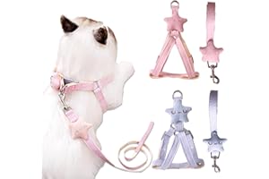 BSITSSS 2 Pièces Harnais pour Chat avec Laisse, Étoiles Réglable Harnais Chaton Chiot, Rose Bleu Laisse pour Chat Chaton Chien Petite Taille Lapin Petits Animaux
