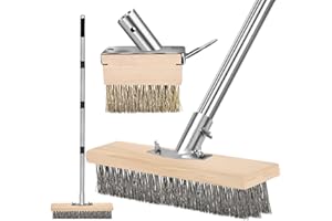 GHWMYD Lot de 2 têtes de brosse en fil métallique avec manche amovible de 165 cm pour terrasses, trottoirs, chemins, suceur plat