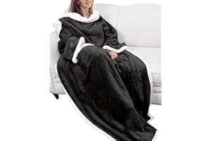 Maxesla TV Decke mit Ärmeln und Taschen, Warm TV Decken für Damen und Herren, Superweiche und Warme Flanell Kuscheldecke mit Ärmeln, als Geschenke für Frauen Damen,140 x 180cm