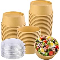 50 Insalatiere Con Coperchio In Cartone 1300 Ml | Ciotole Monouso Per Picnic E Feste