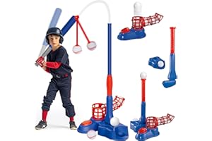 SKERITO T Ball Sets for Kids, 4 in 1 Teeball Sets, Golf Baseball Game Set Outdoor Teeball Toy Sets, Baseball Batting Sports Toys for 3 4 5 6 7 8 Years