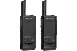 Retevis RB639 Walkie Talkie, 17mm Ultra Thin 2 Way Radio, 1000mAh Rechargeable USB-C, Walkie Talkies with Earpiece, VOX, License-Free Walkies for Restaurant, Retail (2 Pcs, Black)
