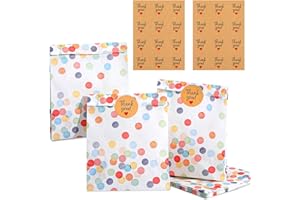 TIESOME 20 sztuk małych torebek na upominki imprezowe, torby z naklejkami, papier w kropki, prezent na urodziny, wesela, uroczystości, 17 x 13 x 3 cm