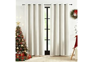 Abstractex Ivory 100% Blackout Curtains 90 Inch Long Drop for Bedroom Living Room Linen Thermal Insulated Noise Reducing Window Treatments for Nursery, 52" Wide,Grommet Top 2 Panels