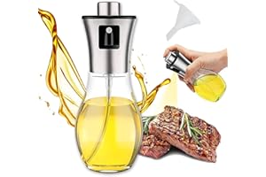 : GaoBangM 200ml Oil Sprayer Bottle,Vinegar Sprayer Dispenser,Dressing Spray Grilling Olive Oil Glass Bottle & 304 stainless steel, for Kitchen Cooking Salad Bread Baking BBQ (Oval)