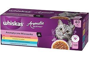 WHISKAS Aromatic Selection Multipack mokra karma dla kota 1+, 40 x 85 g - 4 smaki: wieprzowina, kurczak, łosoś, ryba morska w sosie