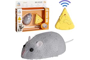 MYCREATOY MYCreator Mini Remote Control Rat Fake Mouse Prank Toy with Cheese Controller, Realistic Stuffed Animal Plush Mouse Interactive Cat Toys Halloween Trick Spooky Funny Toy for Cats Dogs Kids (Grey)