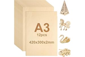 12 Pezzi Di Compensato A3, Pyrrhonian Pannelli Compensato 420X300*2MM, Fogli Di Legno Sottili, Fogli Di Compensato, Tavole Modello In Legno Per Artigianato Fai-Da-Te, Incisione Decorazione Taglio