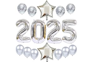 Feelairy Silvester Deko 2025 Dekoration, Luftballons 2025 Neujahr Silvesterdeko Silber, Helium Ballon 2025 Silber Folienballon Zahl 2025 für Jahreswechsel Neujahr Silvester Party Dekoration