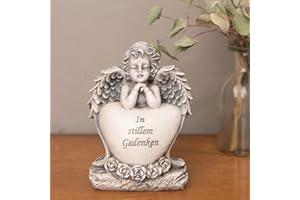 DSZAPACI Engel Figur Grabschmuck Mama Wetterfest 15cm Grab Deko Grabengel Frostsicher Herz mit Spruch Friedhof Deko Grabdekoration Grabdeko Trauer Engel Grab Engelfigur
