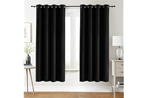 Utopia Bedding Opacas Cortinas Salon Modernas 2 Piezas 132x160 cm, Negro - Cortinas Térmicas Aislantes Frío Calor y para Dormitorio, Salón y Cocina con Ojales