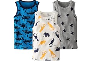 ANIMQUE Camisetas de Tirantes para Niño Algodón Cuello Redondo Camisetas Interiores Bebé Niño pequeño Dibujos Animados Camiseta sin Mangas Pack de 3
