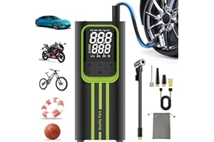 QUALITY PARK Compressore Aria Portatile, Compressore Aria Portatile Auto (10,3Bar)150PSI, Gonfiatore Elettrico Portatile con Schermo LCD Digitale e Torcia LED, 5 modalità torcia, per Auto, Moto, Bicicletta, Palla