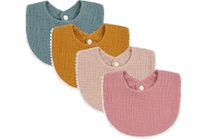 Xzeemo 4 Pièces Bavoirs Nouveau-Né pour Bébé, Coton Bavoirs Bébé, Lavable en Machine Bavoirs, Bavoirs Bandanas pour Bébés Garçons et Filles, Bavoirs À Bouton pour Bébé de 0-18Mois